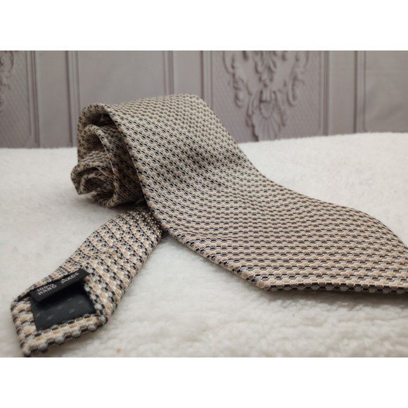 Studio Milan Men's Luxury Tie 100% Silk Handmade Gold Multicolored Classic EUC - Picture 14 of 14